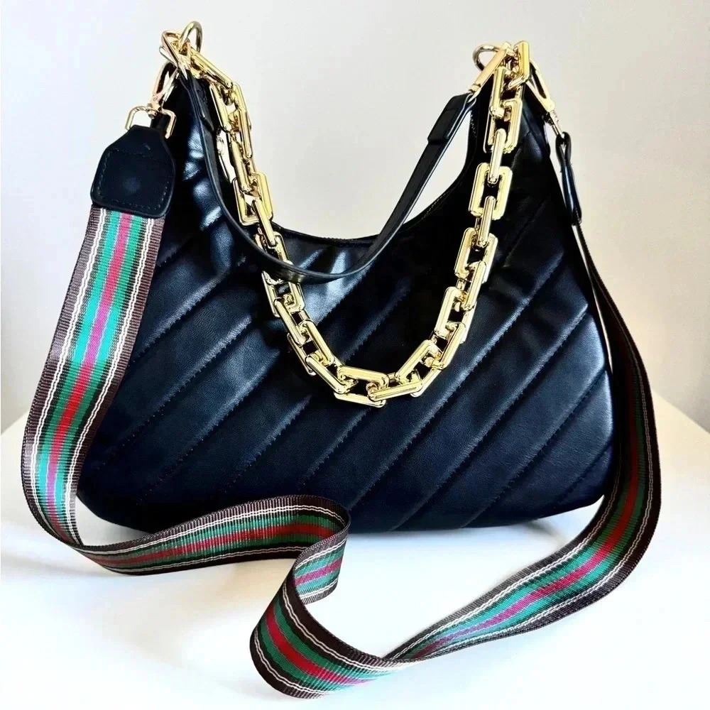 NWT Ladies Shoulder Crossbody PU Leather Baget Handbag Chain